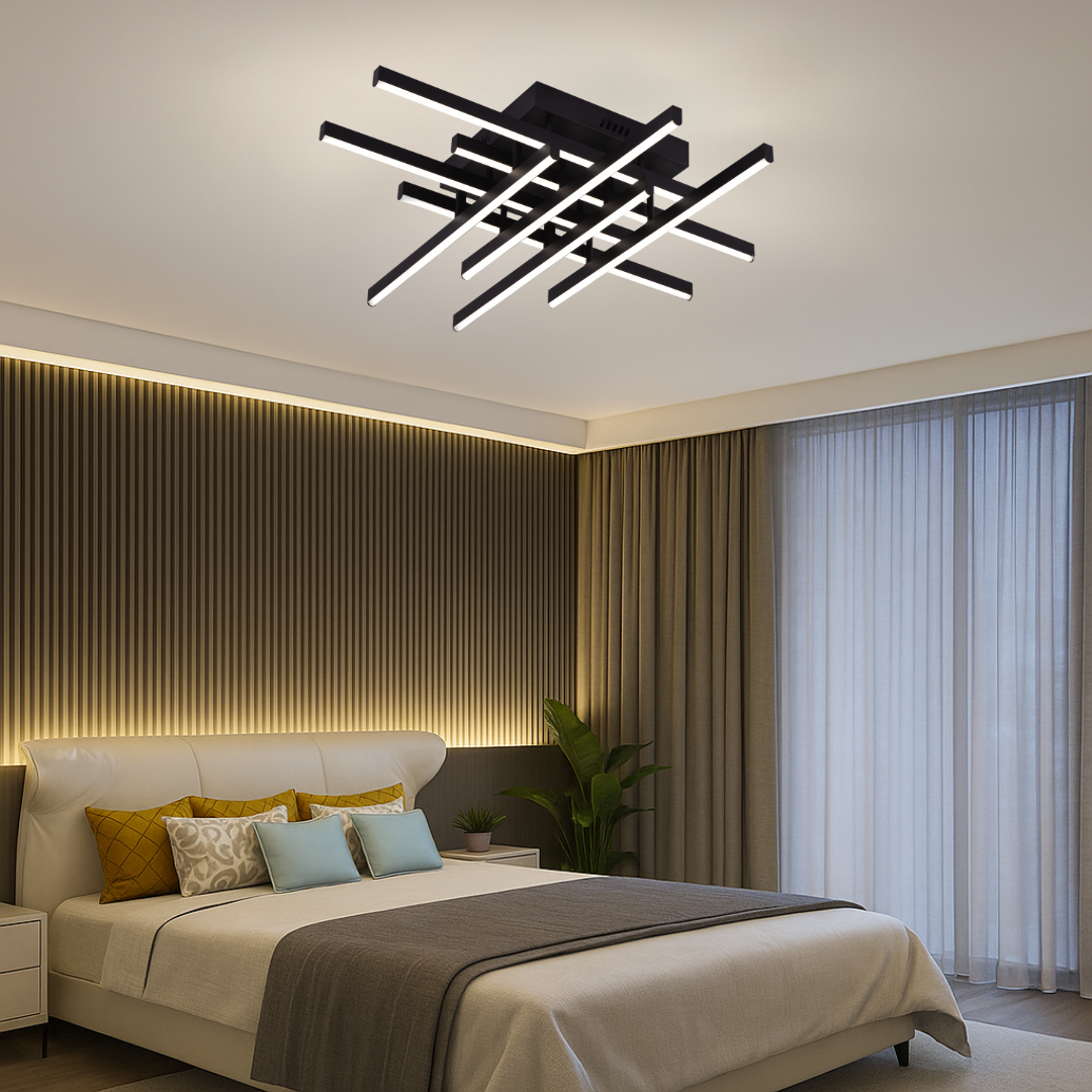 LED csillár távirányítóval LINEX, 108 W, 8 elem, hideg/meleg/semleges fény, szabályozható, fekete LED csillárok távirányítóval Alapértelmezett cím Alessandro Design