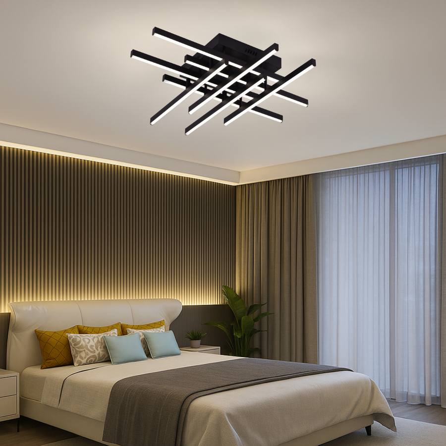LED csillár távirányítóval LINEX, 108 W, 8 elem, hideg/meleg/semleges fény, szabályozható, fekete LED csillárok távirányítóval Alapértelmezett cím Alessandro Design