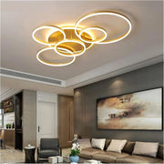 Lustra LED cu Telecomnda RINOVA, 5 cercuri, 137W, Lumina Calda/Rece/Neutra, Dimabila, Auriu Lustre LED cu Telecomanda Default Title Alessandro Design