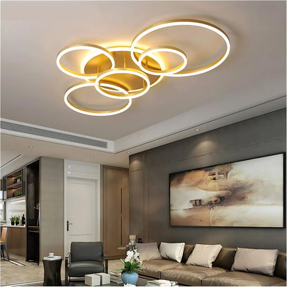 Lustra LED cu Telecomnda RINOVA, 5 cercuri, 137W, Lumina Calda/Rece/Neutra, Dimabila, Auriu Lustre LED cu Telecomanda Default Title Alessandro Design