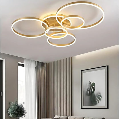 Lustra LED cu Telecomnda RINOVA, 5 cercuri, 137W, Lumina Calda/Rece/Neutra, Dimabila, Auriu Lustre LED cu Telecomanda Default Title Alessandro Design