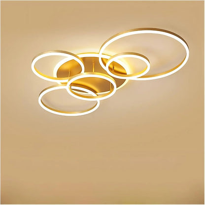 Lustra LED cu Telecomnda RINOVA, 5 cercuri, 137W, Lumina Calda/Rece/Neutra, Dimabila, Auriu Lustre LED cu Telecomanda Default Title Alessandro Design