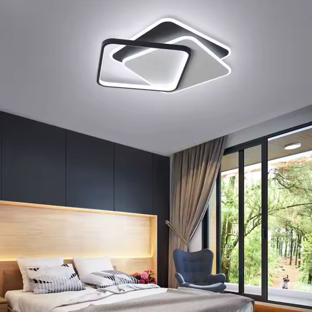 LED-es csillár távirányítóval OBLICO 120W, 3 négyzet, hideg/meleg/semleges fény, szabályozható, fekete LED-es csillárok távirányítóval Alapértelmezett cím Alessandro Design