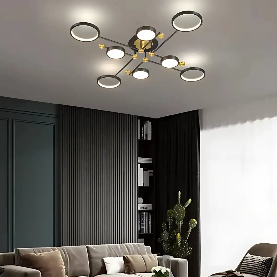 Lustra LED cu Telecomnda MARIA, 44W, 8 Elemente, Lumina Calda/Rece/Neutra, Dimabila, Negru/Auriu Lustre LED cu Telecomanda Default Title Alessandro Design