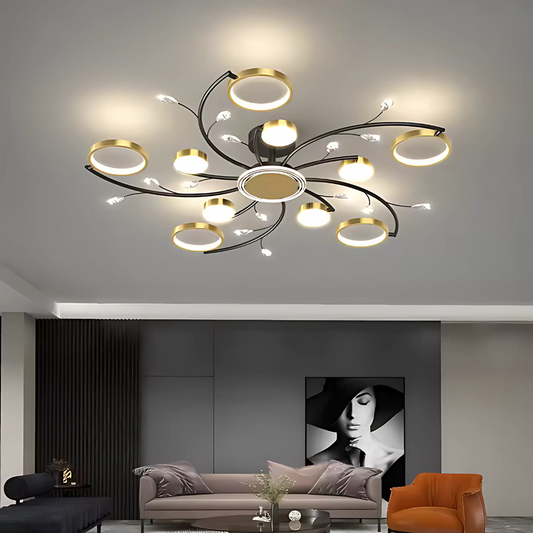 Lustra LED cu Telecomnda KARINA, 68W, 10 Elemente, Lumina Calda/Rece/Neutra, Dimabila, Auriu Lustre LED cu Telecomanda Default Title Alessandro Design