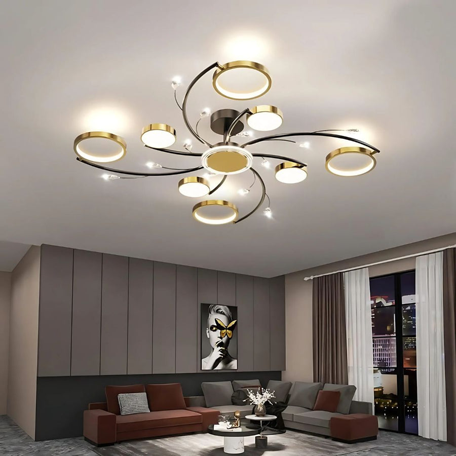 Lustra LED cu Telecomnda KARINA, 65W, 8 Elemente, Lumina Calda/Rece/Neutra, Dimabila, Auriu Lustre LED cu Telecomanda Default Title Alessandro Design
