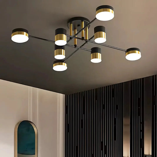 Lustra LED cu Telecomanda MARIO, 32W, 8 Elemente, Lumina Rece/Calda/Neutra, Dimabila, Negru/Auriu Lustre LED cu Telecomanda Default Title Alessandro Design