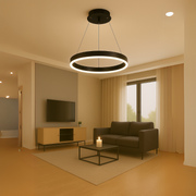 Függesztett LED-csillár távirányítóval ANINA 34W, 1 kör, hideg/meleg/semleges fény, szabályozható, fekete, állítható magasságú LED-csillárok távirányítóval Alapértelmezett cím Alessandro Design