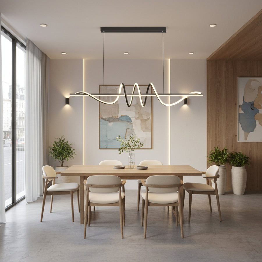 Függesztett LED-csillár távirányítóval RIBBON 64W, Lineáris, Hideg/Meleg/Semleges fény, Fényszabályozható, Fekete, Állítható magasságú LED-csillárok távirányítóval Alapértelmezett cím Alessandro Design