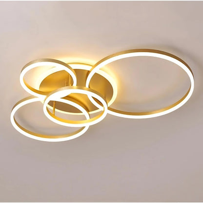 Lustra LED cu Telecomanda RINOVA, 4 cercuri, 112W, Lumina Calda/Rece/Neutra, Dimabila, Auriu Lustre LED cu Telecomanda Default Title Alessandro Design