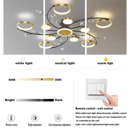 Lustra LED cu Telecomnda KARINA, 68W, 10 Elemente, Lumina Calda/Rece/Neutra, Dimabila, Auriu Lustre LED cu Telecomanda Default Title Alessandro Design