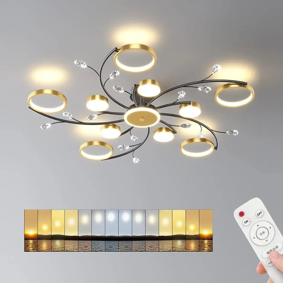 Lustra LED cu Telecomnda KARINA, 68W, 10 Elemente, Lumina Calda/Rece/Neutra, Dimabila, Auriu Lustre LED cu Telecomanda Default Title Alessandro Design