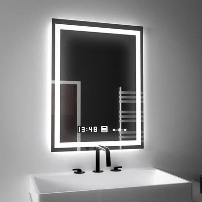 Négyszögletű LED tükör, 45x60 cm, Verite MotionGlow Marcello, páramentesítő rendszer, óra és hőmérő, szabályozható tükrök Marcello alapértelmezett cím Alessandro Design