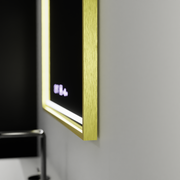 Téglalap alakú LED-es tükör, 80x60 cm, Verite Royale Gold MotionGlow Marcello, páramentesítő rendszer, óra és hőmérő, szabályozható tükrök Marcello alapértelmezett cím Alessandro Design