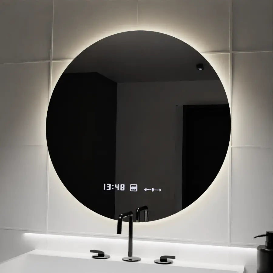 LED kerek tükör, 70 cm, Serenite MotionGlow Marcello, páramentesítő rendszer, óra és hőmérő, szabályozható tükrök Marcello alapértelmezett cím Alessandro Design