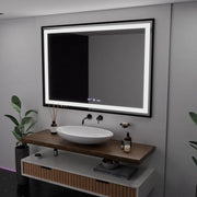 Négyszögletű LED-es tükör, 100x65 cm, Verite Majeste Noir Motion Glow Marcello, páramentesítő rendszer, óra és hőmérő, szabályozható tükrök Marcello alapértelmezett cím Alessandro Design