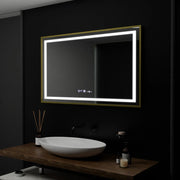 Négyszögletű LED-es tükör, 100x80 cm, Verite Royale Gold Motion Glow Marcello, páramentesítő rendszer, óra és hőmérő, szabályozható tükrök Marcello alapértelmezett cím Alessandro Design