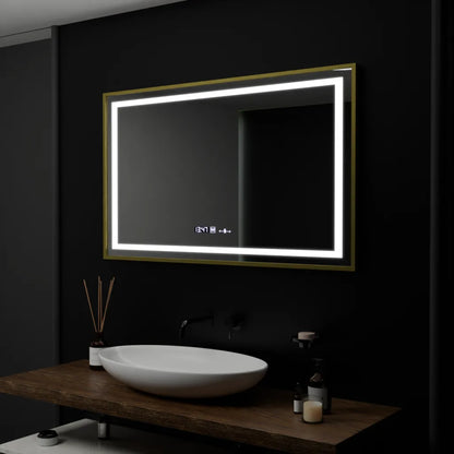 Négyszögletű LED-es tükör, 100x80 cm, Verite Royale Gold Motion Glow Marcello, páramentesítő rendszer, óra és hőmérő, szabályozható tükrök Marcello alapértelmezett cím Alessandro Design