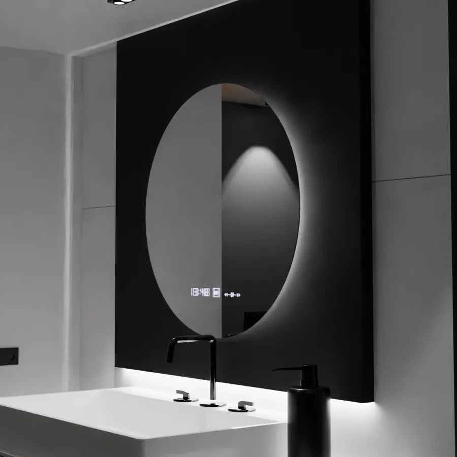 LED-es kerek tükör, 80 cm, Serenite MotionGlow Marcello, páramentesítő rendszer, óra és hőmérő, szabályozható tükrök Marcello alapértelmezett cím Alessandro Design