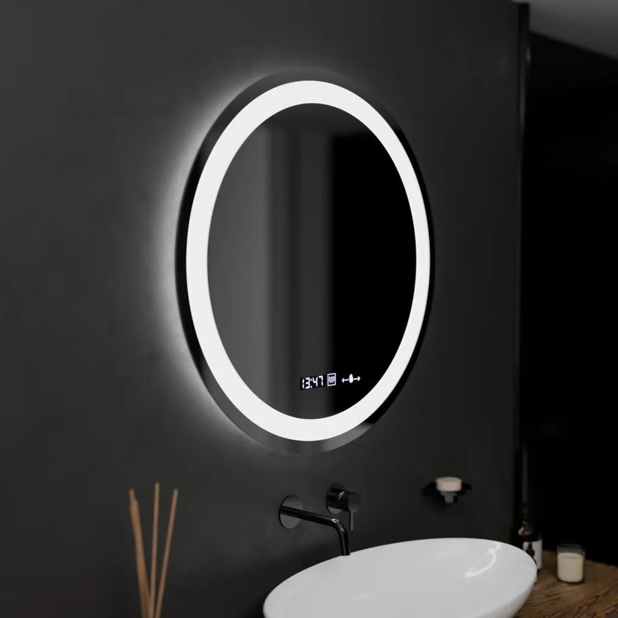 Kerek LED-es tükör, 60 cm, Celeste MotionGlow Marcello, páramentesítő rendszer, óra és hőmérő, szabályozható, meleg, semleges hideg fény 3000K/4000K/6000K Marcello tükrök alapértelmezett cím Alessandro Design