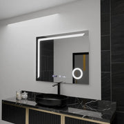 Négyszögletű LED-es tükör, 100x80 cm, Precision MotionGlow Marcello, páramentesítő rendszer, óra és hőmérő, kozmetikai nagyító, szabályozható tükrök Marcello alapértelmezett cím Alessandro Design