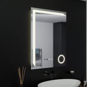 Négyszögletű LED-es tükör, 60x80 cm, Precision MotionGlow Marcello, páramentesítő rendszer, óra és hőmérő, kozmetikai nagyító, szabályozható tükrök Marcello alapértelmezett cím Alessandro Design