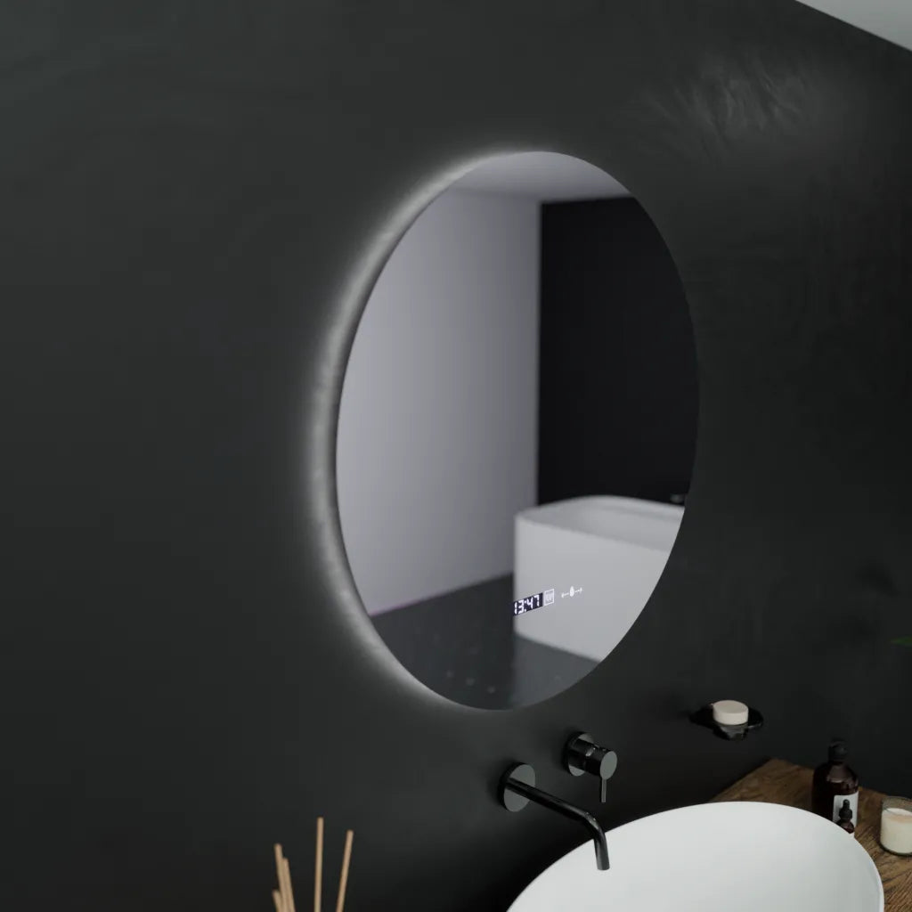LED kerek tükör, 60 cm, Serenite MotionGlow Marcello, páramentesítő rendszer, óra és hőmérő, szabályozható tükrök Marcello alapértelmezett cím Alessandro Design