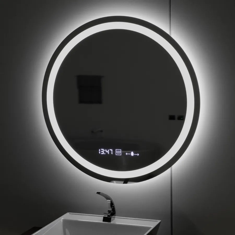 Kerek LED-es tükör, átmérő 50 cm, Celeste MotionGlow Marcello, páramentesítő rendszer, óra és hőmérő, szabályozható, meleg, semleges hideg fény 3000K/4000K/6000K Marcello tükrök alapértelmezett cím Alessandro Design