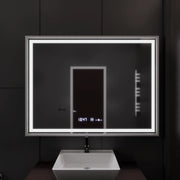 Négyszögletű LED-es tükör, 120x80 cm, Verite Imperial Silver Motion Glow Marcello, páramentesítő rendszer, óra és hőmérő, szabályozható tükrök Marcello alapértelmezett cím Alessandro Design