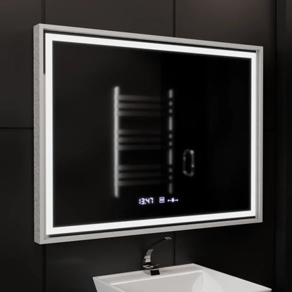 Négyszögletű LED-es tükör, 80x60 cm, Verite Imperial Silver Motion Glow Marcello, páramentesítő rendszer, óra és hőmérő, szabályozható tükrök Marcello alapértelmezett cím Alessandro Design