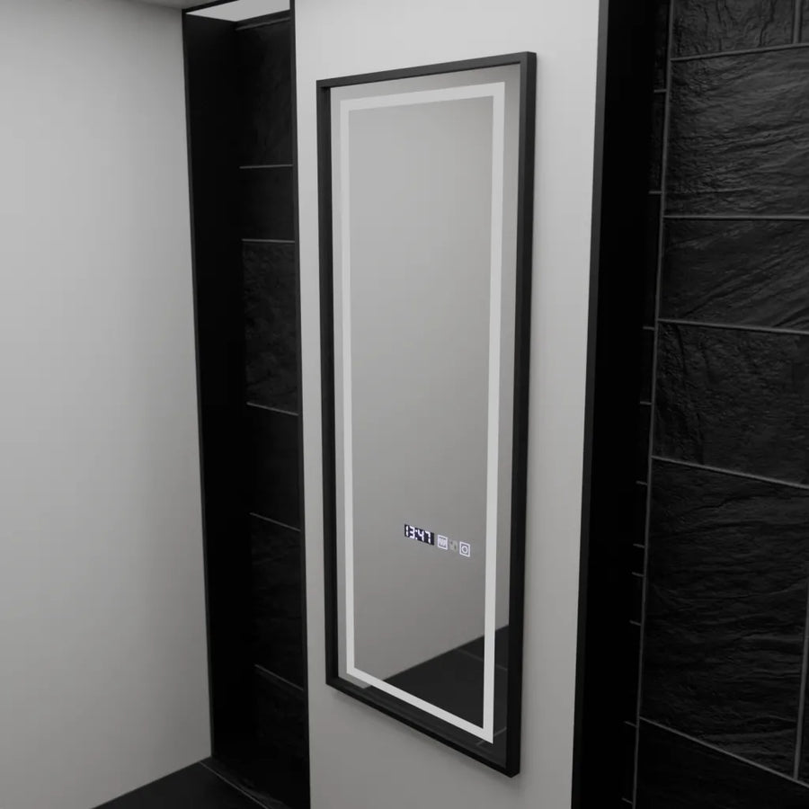 Téglalap alakú LED-es tükör, 60x150 cm, Bianca Marcello radarérzékelő, páramentesítő rendszer, óra és hőmérő, Dimabila, öltözködési Couture öltözőtükrök alapértelmezett cím Alessandro Design