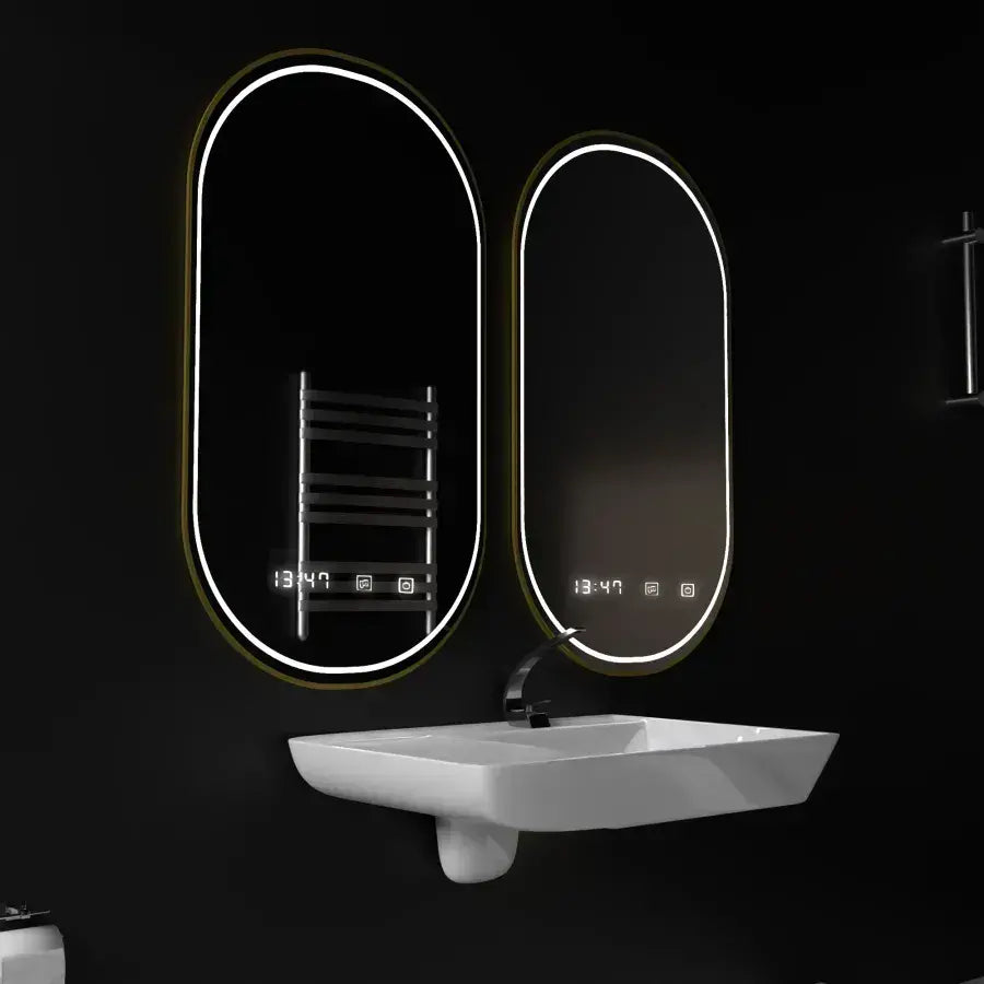 Ovális LED-es tükör, 50x80 cm, Roven Marcello MotionGlow érzékelő, páramentesítő rendszer, óra és hőmérő, szabályozható tükrök Marcello alapértelmezett cím Alessandro Design