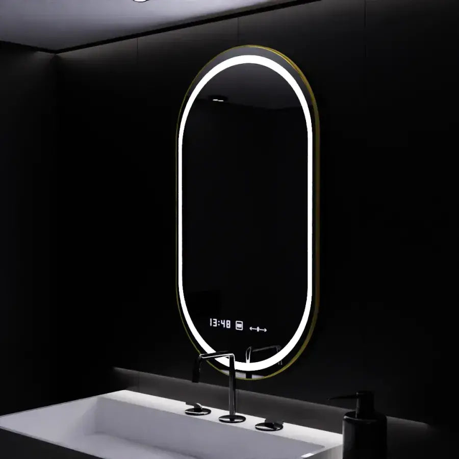 Ovális LED-es tükör, 50x80 cm, Roven Marcello MotionGlow érzékelő, páramentesítő rendszer, óra és hőmérő, szabályozható tükrök Marcello alapértelmezett cím Alessandro Design