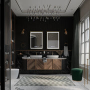 Négyszögletű LED-es tükör, 50x70 cm, Verite Royale Gold Motion Glow Marcello, páramentesítő rendszer, óra és hőmérő, szabályozható tükrök Marcello alapértelmezett cím Alessandro Design