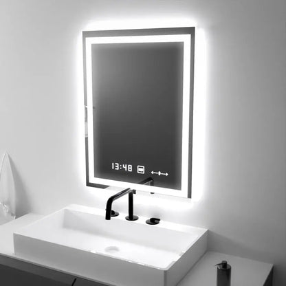 Négyszögletű LED tükör, 45x60 cm, Verite MotionGlow Marcello, páramentesítő rendszer, óra és hőmérő, szabályozható tükrök Marcello alapértelmezett cím Alessandro Design