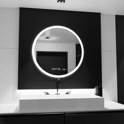 LED kerek tükör 50 cm Giulia érzékelő MotionGlow Marcello páramentesítő rendszer óra és hőmérő Dimabila tükrök Marcello alapértelmezett cím Alessandro Design