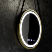 Kerek LED-es tükör, 60 cm, Celeste Royale Gold Eleve MotionGlow Marcello, páramentesítő rendszer, óra és hőmérő, szabályozható, levehető szíj Marcello tükrök alapértelmezett cím Alessandro Design