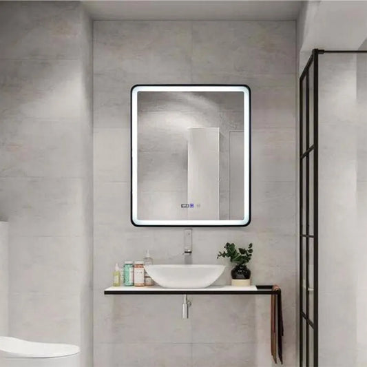 Négyszögletű LED tükör 70x90cm EDGE Touch páramentesítő rendszer, fekete keretű tükrök Korman E Alapértelmezett cím Alessandro Design