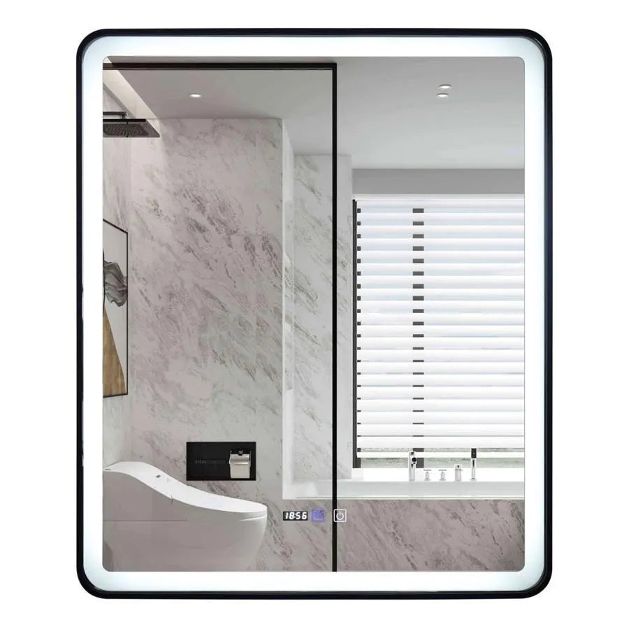 Négyszögletű LED tükör 70x90cm EDGE Touch páramentesítő rendszer, fekete keretű tükrök Korman E Alapértelmezett cím Alessandro Design