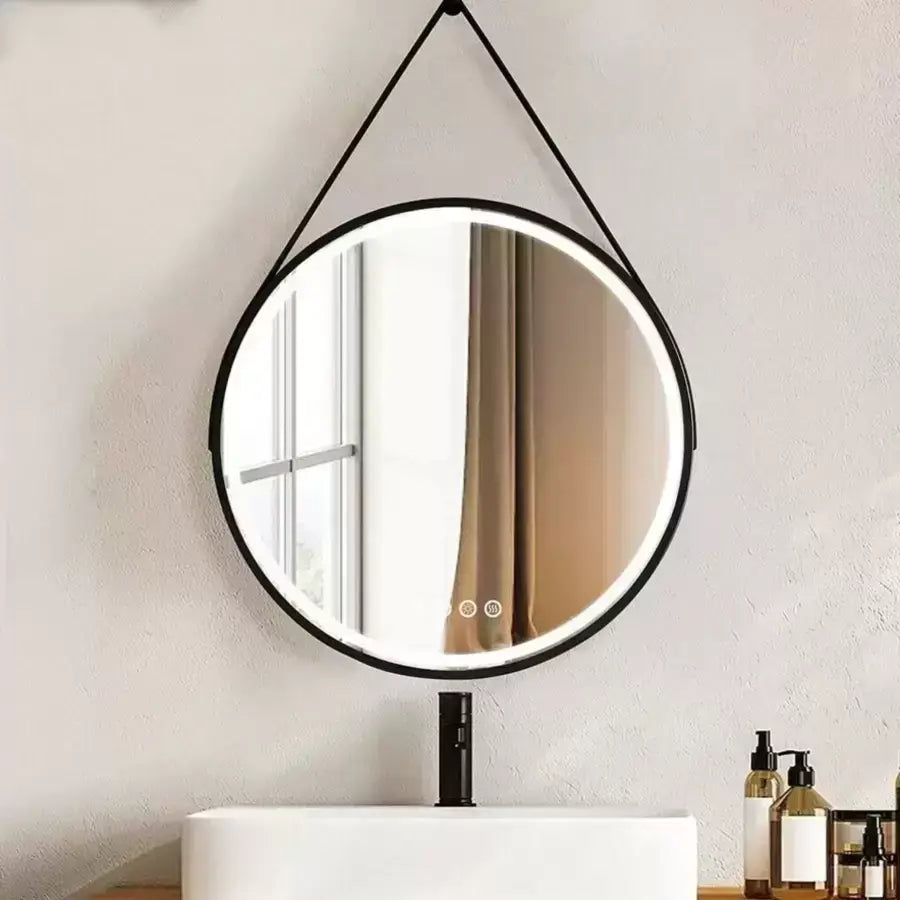 LED kerek tükör, 60 cm, Celeste Majeste Noir Eleve MotionGlow Marcello, páramentesítő rendszer, óra és hőmérő, szabályozható tükrök Marcello alapértelmezett cím Alessandro Design
