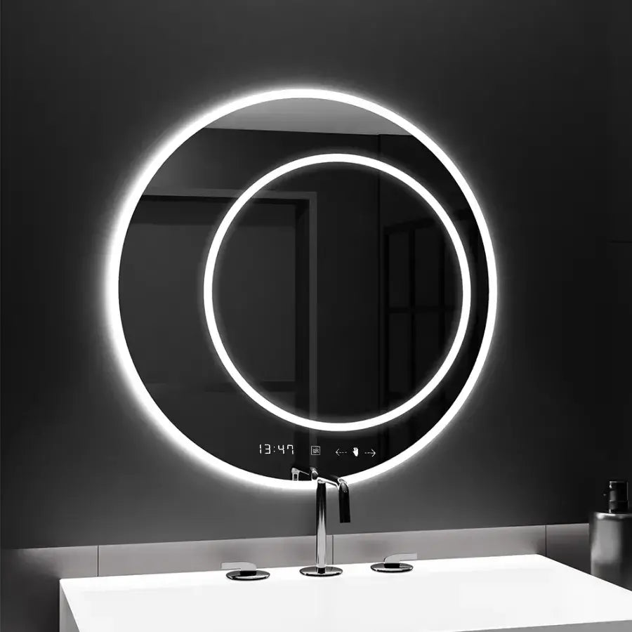 Kerek LED-es tükör, 60cm, július Touch Marcello, Páramentesítő rendszer, Óra és hőmérő, Dimabila Tükrök Marcello Alapbeállítás Alessandro Design