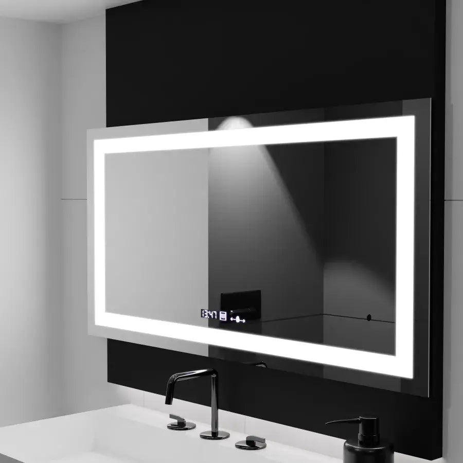 Négyszögletű LED-es tükör, 160x80 cm, Verite MotionGlow Marcello, páramentesítő rendszer, óra és hőmérő, szabályozható tükrök Marcello alapértelmezett cím Alessandro Design