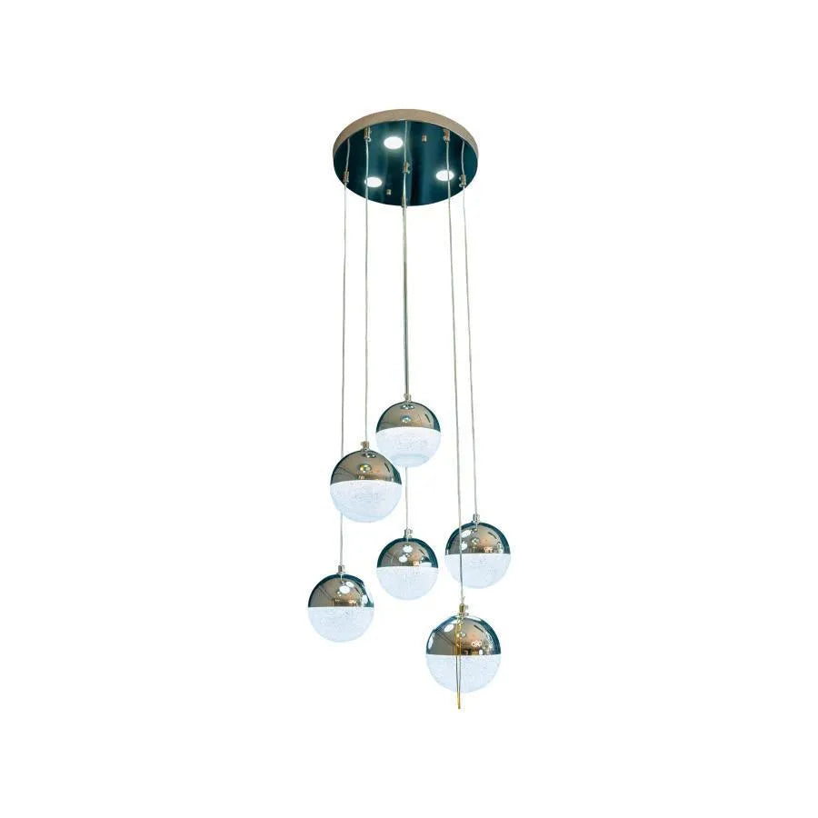 Függesztett LED-csillár távirányítóval JEREMIAS 63W, 6 elem, hideg/meleg/semleges fény, szabályozható, ezüst, állítható magasságú modern csillárok alapértelmezett cím Alessandro Design