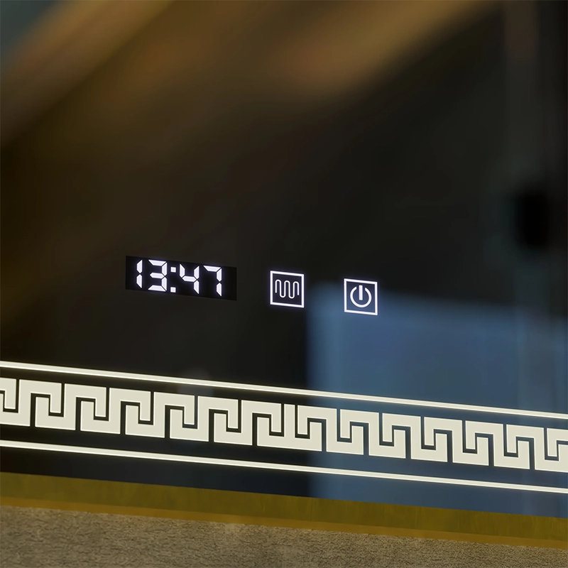 Mirror LED Touch Bruno páramentesítő rendszer, óra és hőmérséklet 60x80 cm szálcsiszolt arany keret, S84/60X80 tükrök Korman S alapértelmezett cím Alessandro Design