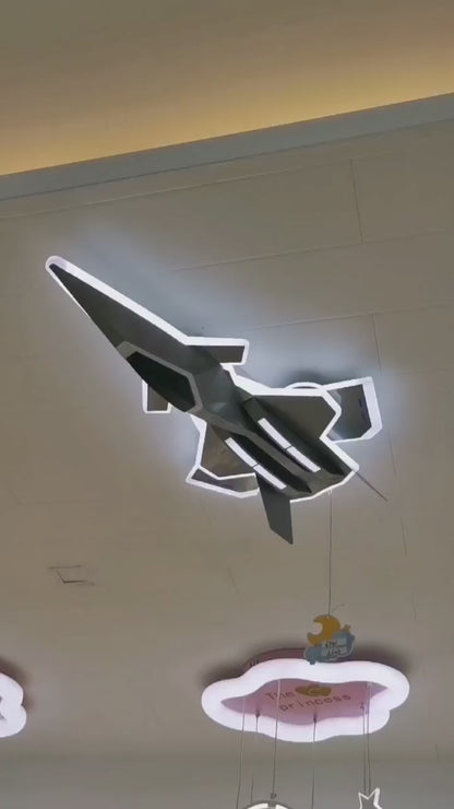 LED gyerekcsillár FIGHTER, Repülőgép típus, 101W, Hideg/Meleg/Semleges fény, Mozgatható szárnyak, Repülési szürke