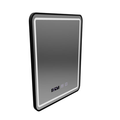 Mirror LED Touch LUCIDA páramentesítő rendszer, óra és hőmérséklet 50x70 cm szálcsiszolt fekete keret