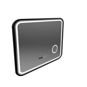 Bernd LED Touch Mirror páramentesítő rendszer, óra és hőmérséklet 80x60 cm szálcsiszolt fekete keretű kozmetikai nagyító