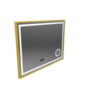 CLARUS LED Touch Mirror páramentesítő rendszer, óra és hőmérséklet 80x60 cm csiszolt arany keretes kozmetikai nagyító