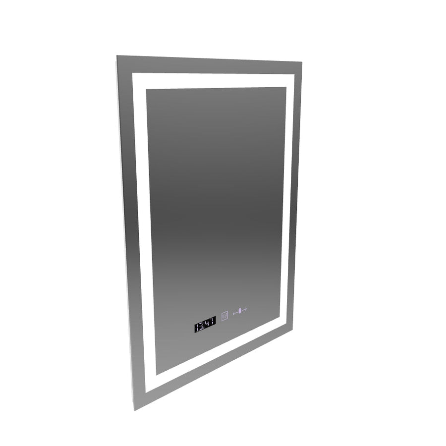 Négyszögletű LED tükör, 60x80 cm, Verite MotionGlow Marcello, páramentesítő rendszer, óra és hőmérő, szabályozható