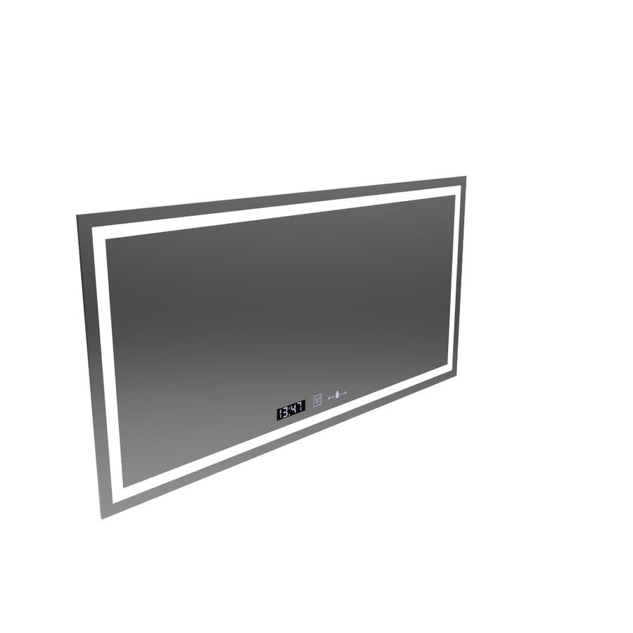 Négyszögletű LED tükör, 120x60 cm, Verite MotionGlow Marcello, páramentesítő rendszer, óra és hőmérő, szabályozható